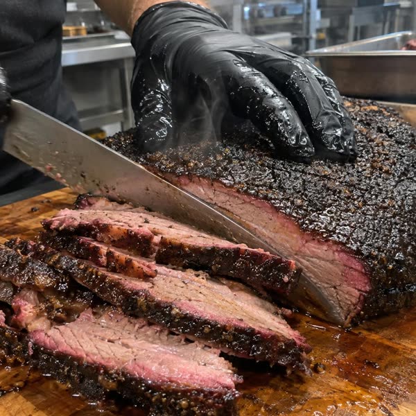 Brisket being sliced